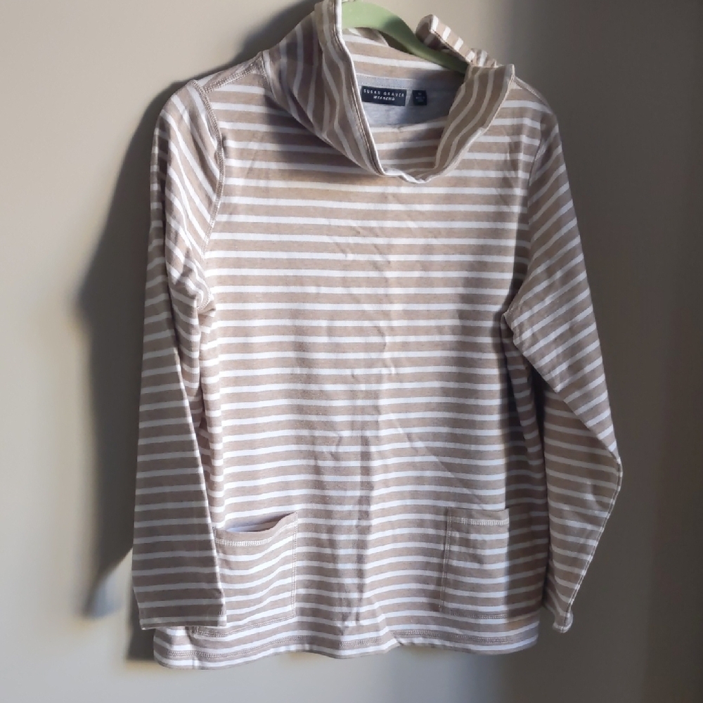 Susan Graver Beige and White Striped Top